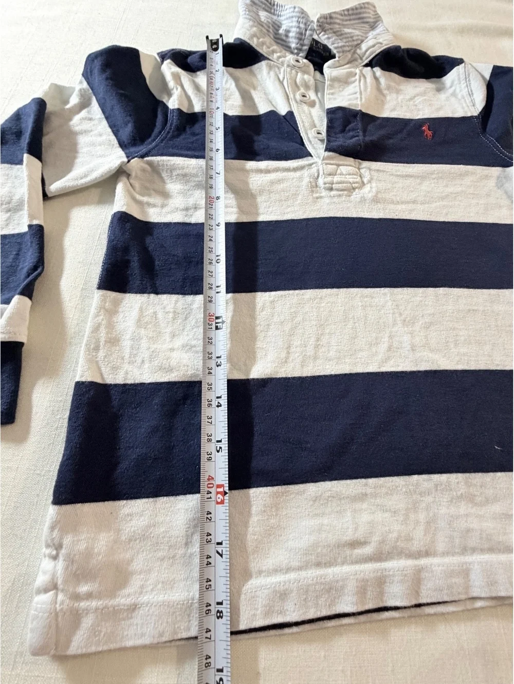 Polo Ralph Lauren Boys' Long Sleeve Rugby Shirt Size 7 Navy and White Striped